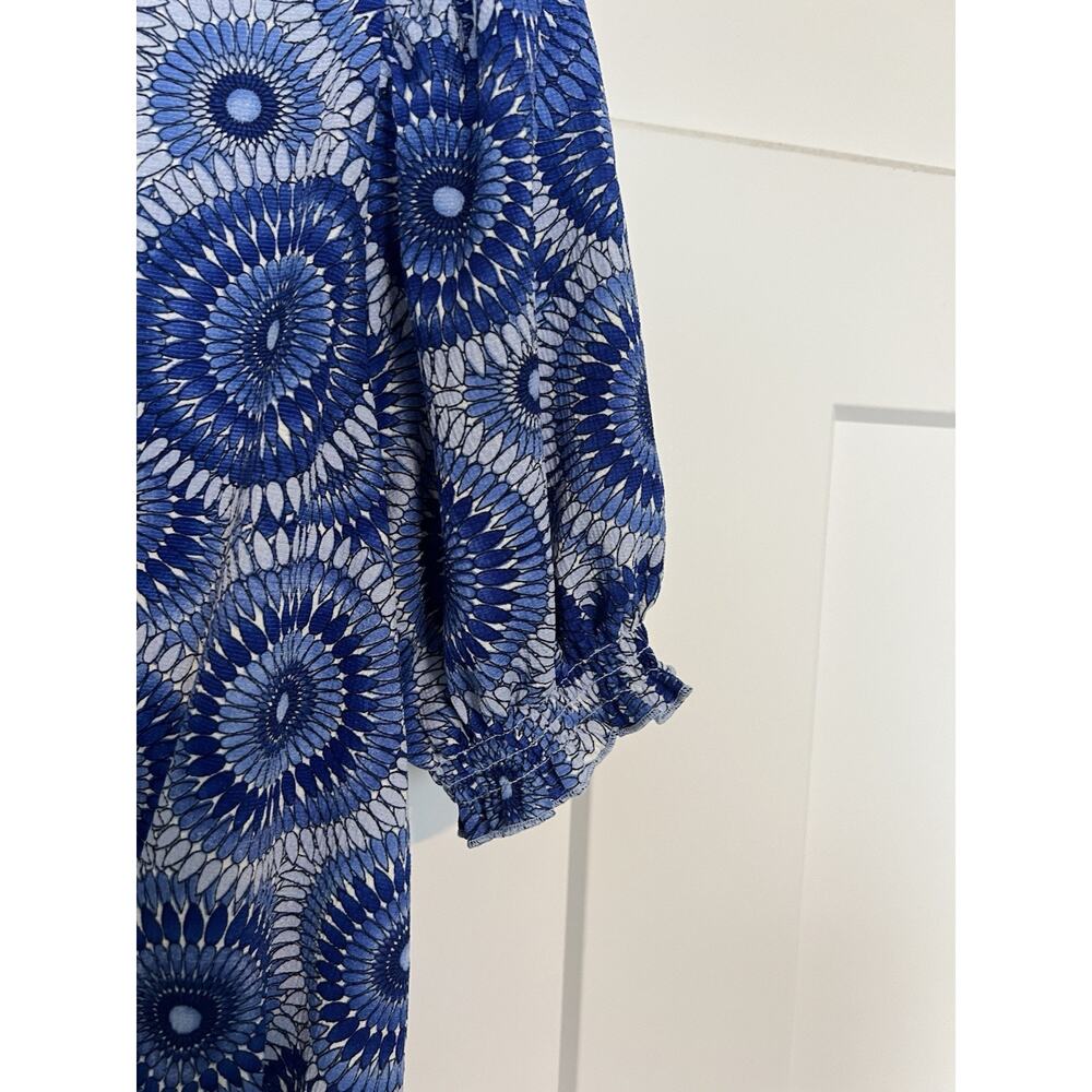 Melloday Women's Smocked Wrap Top Blue Floral Large - Picture 2 of 9
